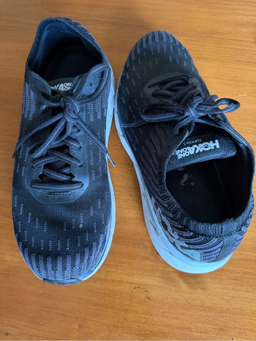 Hoka One One Clifton Black and White Women's Athletic Shoes